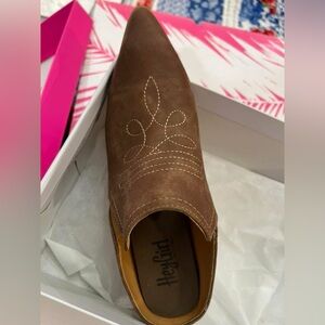 Corkys Brown Suede Pointed Toe Mule with Stitch Detail